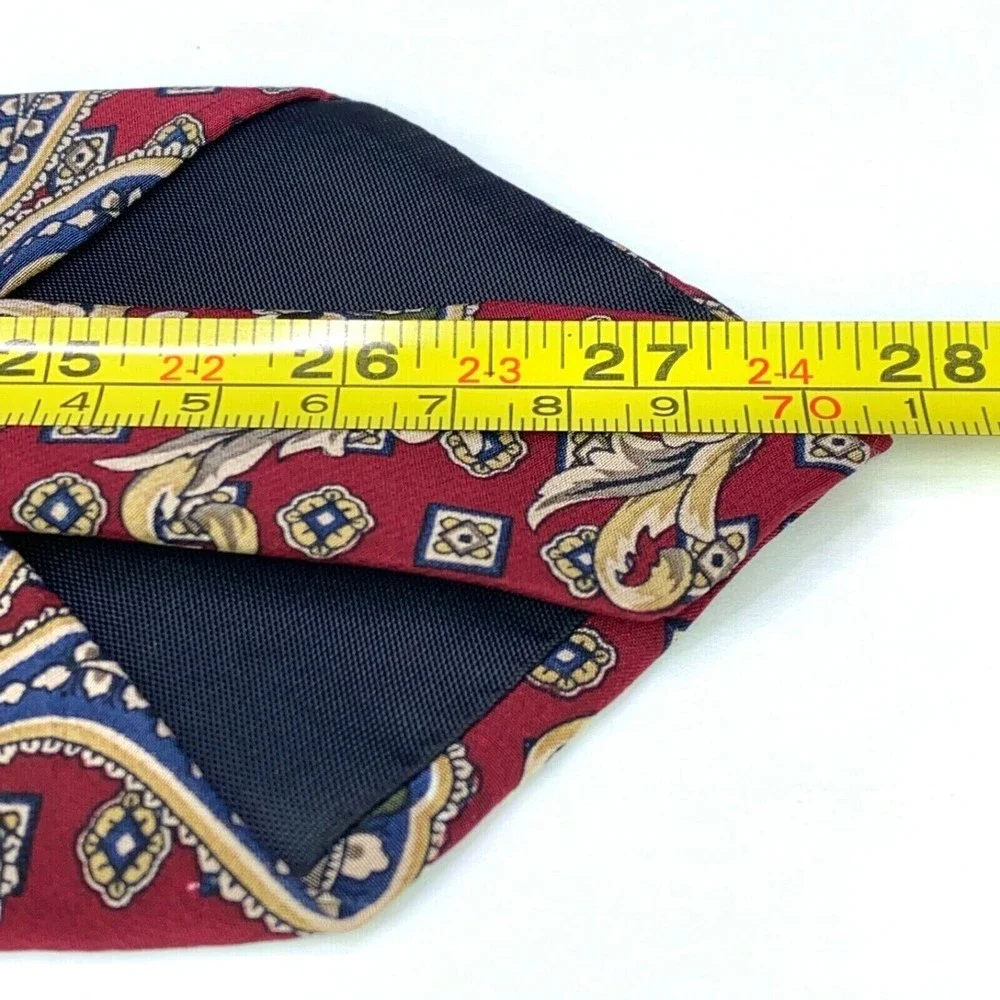 MICKEY INC. Dark Red Geometric Paisley Mickey Mouse Silk Necktie Made In Mexico